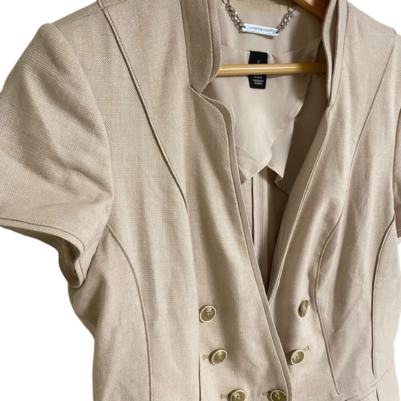 White House Black Market beige double breasted short sleeve button blazer 12 - Picture 8 of 15